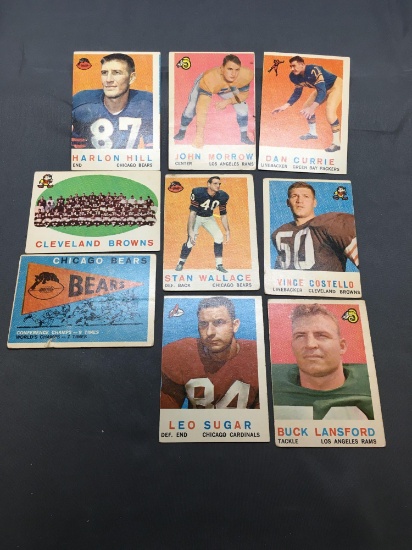 9 Card Lot of 1959 Topps Football Cards from Estate Collection