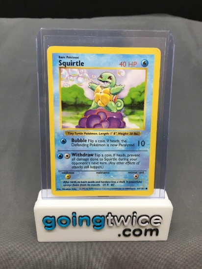 1999 Pokemon Base Set Shadowless #63 SQUIRTLE Vintage Trading Card
