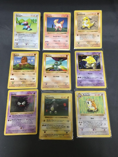 9 Card Lot of Vintage Base Set Shadowless Pokemon Card from Childhood Collection