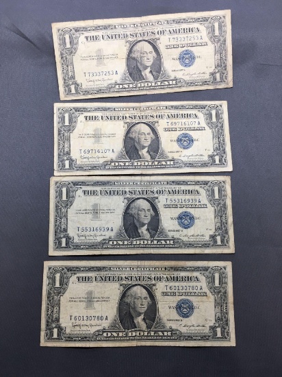3 Count Lot of 1957 United States Washington $1 Silver Certificates Bill Currency Notes from Estate