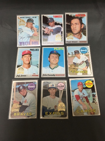 9 Card Lot of Vintage Topps Baseball Cards with Anniversary Stamps from New Packs - WOW