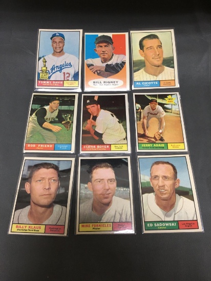 9 Card Lot of 1961 Topps Vintage Baseball Cards from Estate Collection