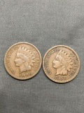 2 Count Lot of United States Indian Head Penny Cent Coins from Estate - 1906 & 1907
