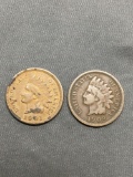 2 Count Lot of United States Indian Head Penny Cent Coins from Estate - 1901 & 1902