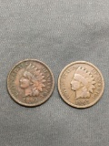 2 Count Lot of United States Indian Head Penny Cent Coins from Estate - 1893 & 1907
