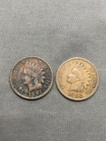 2 Count Lot of United States Indian Head Penny Cent Coins from Estate - 1891 & 1902