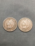 2 Count Lot of United States Indian Head Penny Cent Coins from Estate - 1895 & 1904