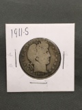 1911-S United States BARBER Silver Half Dollar - 90% Silver Coin from Estate Collection