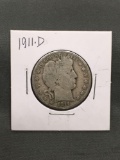 1911-D United States BARBER Silver Half Dollar - 90% Silver Coin from Estate Collection