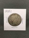 1908-S United States BARBER Silver Half Dollar - 90% Silver Coin from Estate Collection