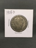 1907-D United States BARBER Silver Half Dollar - 90% Silver Coin from Estate Collection