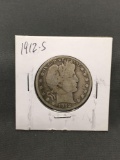 1912-S United States BARBER Silver Half Dollar - 90% Silver Coin from Estate Collection