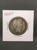 1907-P United States BARBER Silver Half Dollar - 90% Silver Coin from Estate Collection