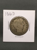 1906-D United States BARBER Silver Half Dollar - 90% Silver Coin from Estate Collection