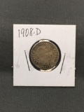 1908-D United States BARBER Silver Dime - 90% Silver Coin from Estate Collection