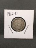 1912-D United States BARBER Silver Dime - 90% Silver Coin from Estate Collection