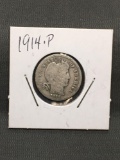 1914-P United States BARBER Silver Dime - 90% Silver Coin from Estate Collection