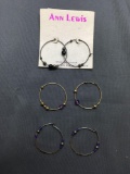 Lot of Three Anne Lewis Designer Round 25mm Diameter Hand-Beaded Pair of Sterling Silver Hoop