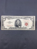 1963 United States Lincoln $5 Red Seal Bill Currency Note from Estate - STAR NOTE