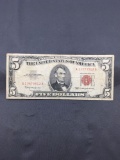 1963 United States Lincoln $5 Red Seal Bill Currency Note from Estate