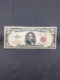 1963 United States Lincoln $5 Red Seal Bill Currency Note from Estate