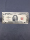 1963 United States Lincoln $5 Red Seal Bill Currency Note from Estate