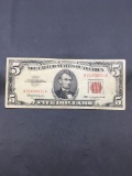 1963 United States Lincoln $5 Red Seal Bill Currency Note from Estate
