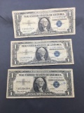 3 Count Lot of 1957 United States Washington $1 Silver Certificates Bill Currency Notes from Estate