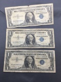 3 Count Lot of 1957 United States Washington $1 Silver Certificates Bill Currency Notes from Estate