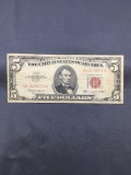 1963 United States Lincoln $5 Red Seal Bill Currency Note