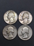 4 Count Lot of United States Washington Silver Quarters -90% Silver Coins from Estate Collection