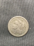 1866 United States 3 Cent Nickel Coin - Post-Civil War Coin from Estate