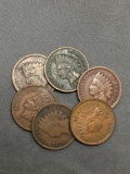 6 Count Lot of United States Indian Head Pennies from Estaet Coin Hoard