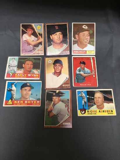 9 Card Lot of 1960-1962 Topps Baseball Cards with Stars and HOFers from Estate Collection