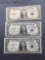 3 Count Lot of 1935 United States Washington $1 Silver Certificates - Bill Currency Notes