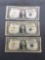 3 Count Lot of 1935 United States Washington $1 Silver Certificates - Bill Currency Notes