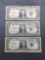 3 Count Lot of 1957 United States Washington $1 Silver Certificates - Bill Currency Notes
