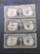 3 Count Lot of 1957 United States Washington $1 Silver Certificates - Bill Currency Notes