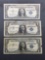 3 Count Lot of 1957 United States Washington $1 Silver Certificates - Bill Currency Notes