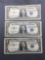 3 Count Lot of 1957 United States Washington $1 Silver Certificates - Bill Currency Notes