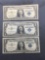 3 Count Lot of 1957 United States Washington $1 Silver Certificates - Bill Currency Notes