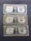 3 Count Lot of 1957 United States Washington $1 Silver Certificates - Bill Currency Notes