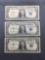 3 Count Lot of 1957 United States Washington $1 Silver Certificates - Bill Currency Notes