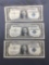 3 Count Lot of 1957 United States Washington $1 Silver Certificates - Bill Currency Notes