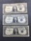 3 Count Lot of 1957 United States Washington $1 Silver Certificates - Bill Currency Notes