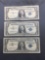 3 Count Lot of 1957 United States Washington $1 Silver Certificates - Bill Currency Notes