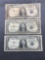 3 Count Lot of 1957 United States Washington $1 Silver Certificates - Bill Currency Notes