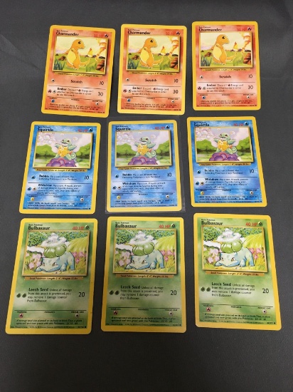 9 Card Lot of Vintage Pokemon Base Set STARTERS from Massive Collection