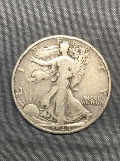 1942 United States Walking Liberty Silver Half Dollar - 90% Silver Coin from Estate