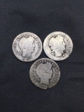 3 Count Lot of United States Barber Silver Dimes -90% Silver Coins from Estate